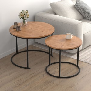 Τραπεζάκι σαλονιού σετ 2 τμχ Hilal χρώμα pine oak Ø66x49,5εκ.