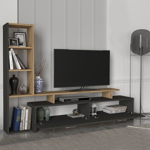 Σύνθεση τηλεόρασης Simal με LED χρώμα ανθρακί - sepet oak 168,2x31,3x120εκ.