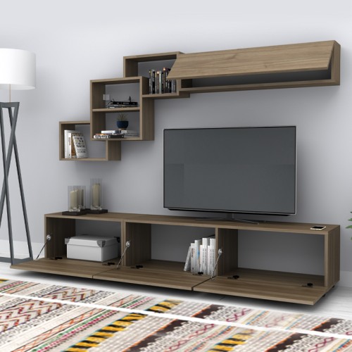 Σύνθεση τηλεόρασης Free χρώμα καρυδί 210x35x38εκ.