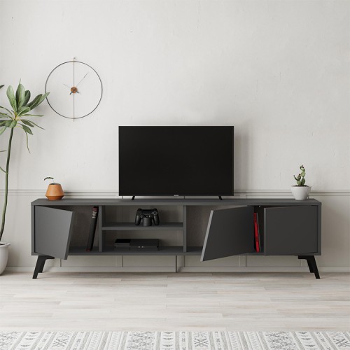Έπιπλο τηλεόρασης Fiona χρώμα ανθρακί 180x35,6x48εκ.