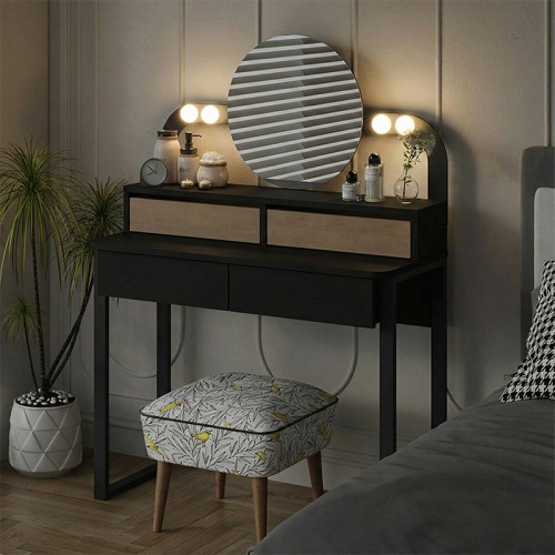 Τουαλέτα με καθρέπτη Lora με LED χρώμα μαύρο - sapphire oak 96x40x133,4εκ.