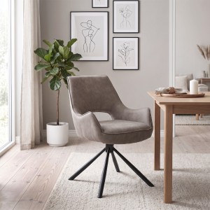Πολυθρόνα τραπεζαρίας Alessia περιστρεφόμενη elephant grey ύφασμα - μεταλλικό μαύρο πόδι 58x66x85εκ.