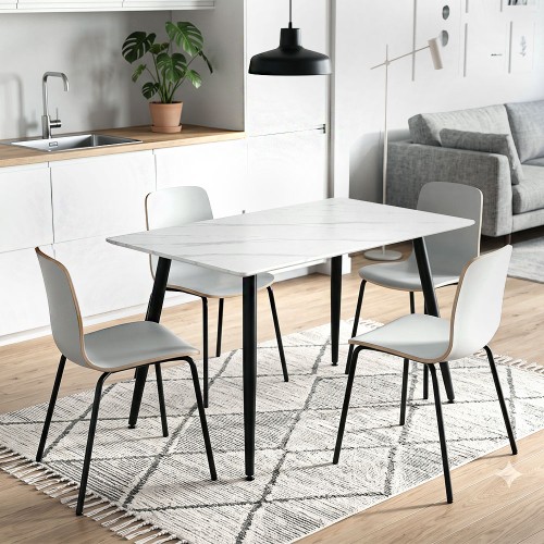 Τραπέζι Enzo sintered stone - μέταλλο χρώμα λευκό εφέ μαρμάρου - μαύρο 120x70x77εκ.