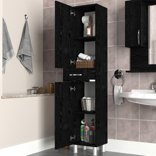 Ντουλάπι κουζίνας - μπάνιου Selina χρώμα sencron black 35x31x179εκ.