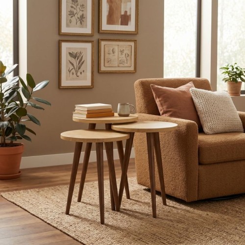 Τραπεζάκι βοηθητικό σετ 3 τμχ Cruz χρώμα sapphire oak Ø33x46εκ.