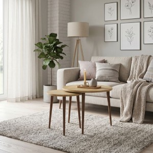 Τραπεζάκι σαλονιού σετ 2 τμχ Nola χρώμα sapphire oak Ø60x46εκ.