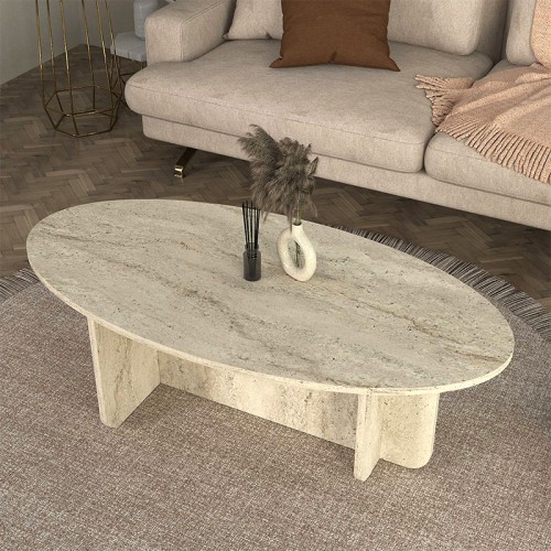 Τραπεζάκι σαλονιού Ravey χρώμα travertine 120x60x39,8εκ.