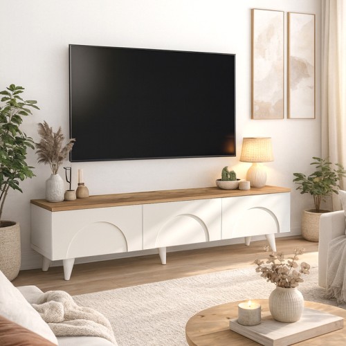 Έπιπλο τηλεόρασης Bono χρώμα λευκό - sepet oak 150x32,3x42,1εκ.