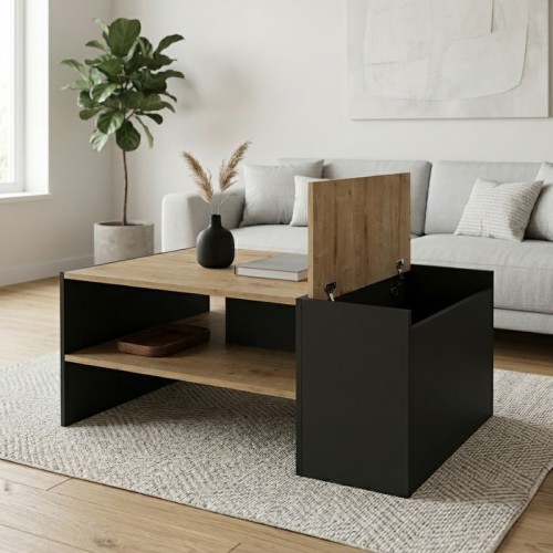 Τραπεζάκι σαλονιού Izia χρώμα sapphire oak - ανθρακί 110x60x45εκ.