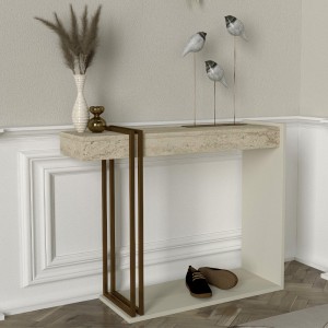 Κονσόλα Desca χρώμα travertine - sandstone - χρυσό 91,8x29,6x74,2εκ.