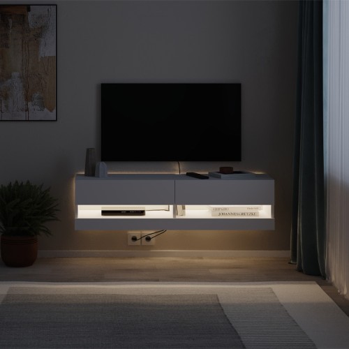 Έπιπλο τηλεόρασης επιτοίχιο Moon με LED χρώμα λευκό 120x33,8x30εκ.