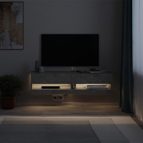 Έπιπλο τηλεόρασης επιτοίχιο Moon με LED χρώμα γκρι ρετρό 120x33,8x30εκ.