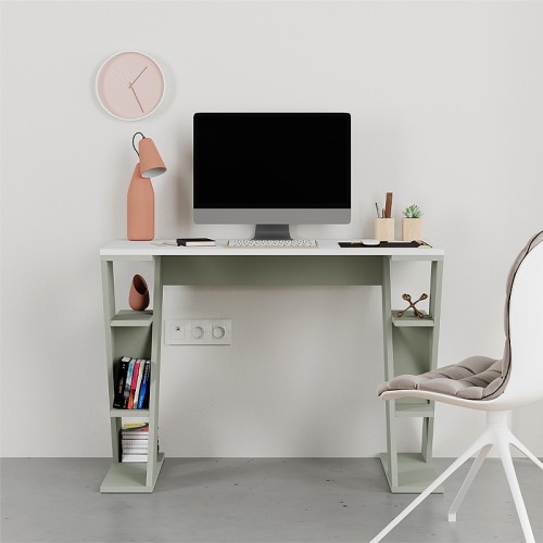 Γραφείο εργασίας Papillon χρώμα ash green - λευκό 106x50x75εκ