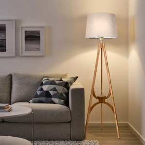 Φωτιστικό δαπέδου Solen E27 ξύλινο - ύφασμα PVC χρώμα καρυδί - μπεζ 45x45x155εκ.