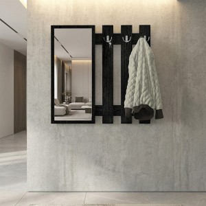 Κρεμάστρα τοίχου με καθρέπτη Folin χρώμα sencron black 90x4x90εκ.