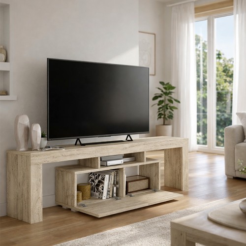 Έπιπλο τηλεόρασης Woodra χρώμα travertine 180x31,3x50,2εκ.