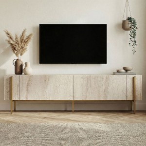 Έπιπλο τηλεόρασης Nexus χρώμα travertine - χρυσό 180x30x45,5εκ.