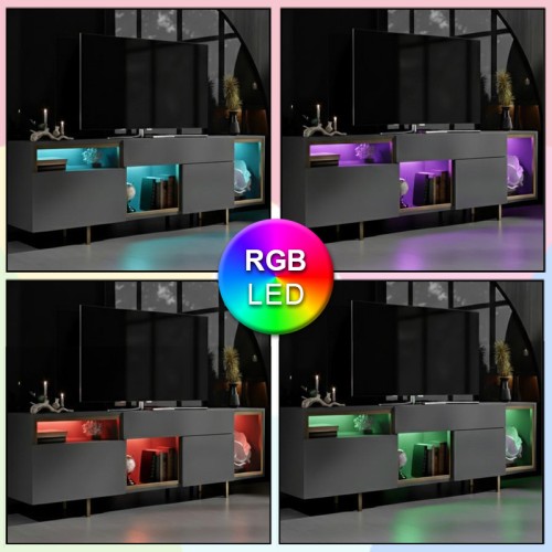 Έπιπλο τηλεόρασης Norm με Led Rgb χρώμα ανθρακί - χρυσό 180x32x55εκ.
