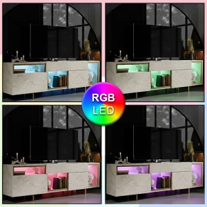 Έπιπλο τηλεόρασης Norm με Led Rgb χρώμα travertine - χρυσό 180x32x55εκ.