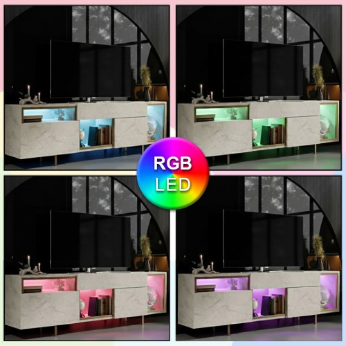 Έπιπλο τηλεόρασης Norm με Led Rgb χρώμα travertine - χρυσό 180x32x55εκ.