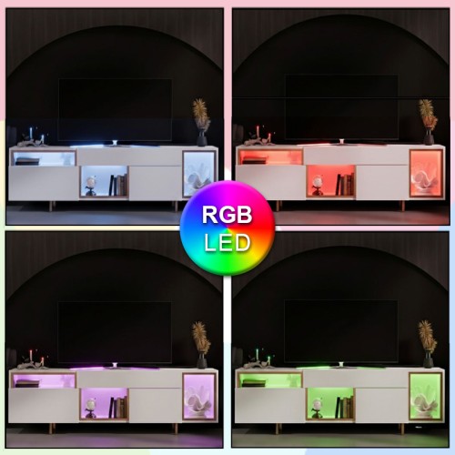 Έπιπλο τηλεόρασης Norm με Led Rgb χρώμα λευκό - χρυσό 180x32x55εκ.