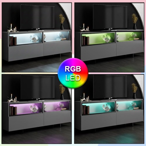 Έπιπλο τηλεόρασης Eco με Led Rgb χρώμα ανθρακί 180x32x67εκ.