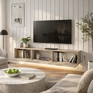 Έπιπλο τηλεόρασης επιτοίχιο Damla με LED χρώμα travertine 180x29,5x29,5εκ.
