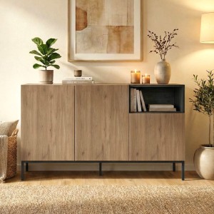 Μπουφές Cailin χρώμα sepet oak - black wood 140x41,8x80εκ.
