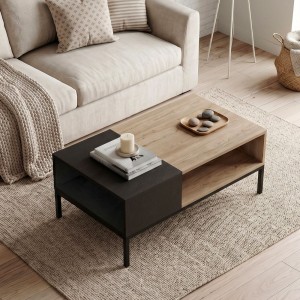Τραπεζάκι σαλονιού Cailin χρώμα sepet oak - black wood 90x56x40,6εκ.
