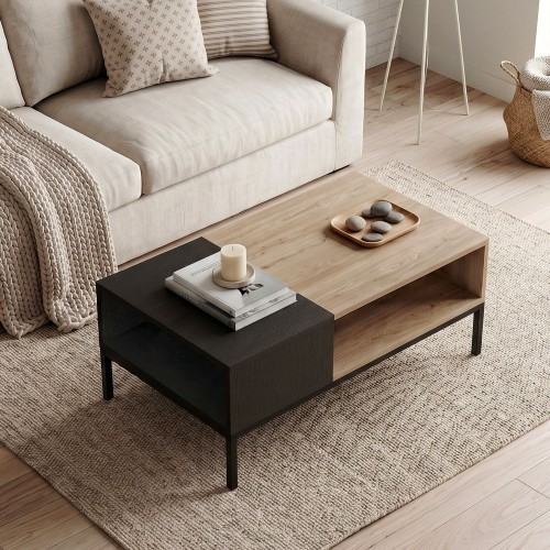 Τραπεζάκι σαλονιού Cailin χρώμα sepet oak - black wood 90x56x40,6εκ.