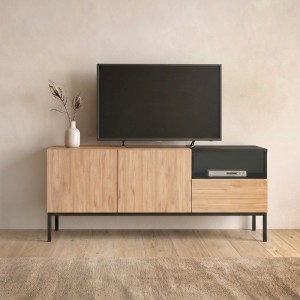 Έπιπλο τηλεόρασης Cailin χρώμα sepet oak - black wood 140x41,8x55εκ.