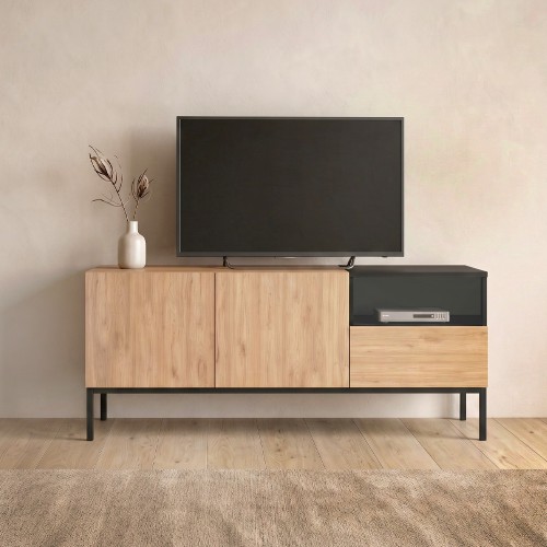 Έπιπλο τηλεόρασης Cailin χρώμα sepet oak - black wood 140x41,8x55εκ.