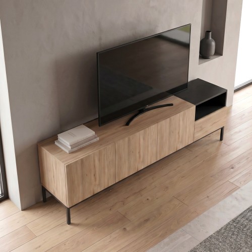 Έπιπλο τηλεόρασης Cailin χρώμα sepet oak - black wood 180x41,8x55εκ.