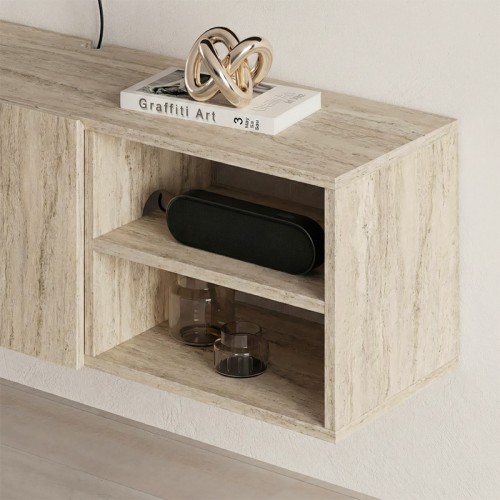 Έπιπλο τηλεόρασης επιτοίχιο Conrad χρώμα travertine 140x35x38εκ.
