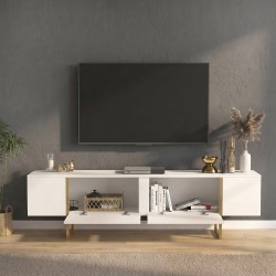 Έπιπλο τηλεόρασης Orontes χρώμα λευκό - χρυσό 180x29,6x50εκ.