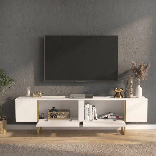Έπιπλο τηλεόρασης Orontes χρώμα λευκό - χρυσό 180x29,6x50εκ.