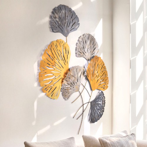 Διακοσμητικό τοίχου Metal Flower μεταλλικό χρώμα bronze - ασημί 75x100εκ.