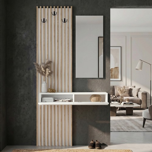Έπιπλο εισόδου Elois χρώμα λευκό - sepet oak 96,6x26,8x195,5εκ.