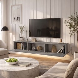 Έπιπλο τηλεόρασης επιτοίχιο Damla με LED χρώμα γκρι σκυροδέματος 180x29,5x29,5εκ.