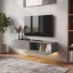 Έπιπλο τηλεόρασης επιτοίχιο Aristo με LED χρώμα γκρι σκυροδέματος 135x31,6x25εκ.