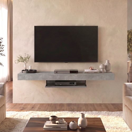 Έπιπλο τηλεόρασης επιτοίχιο Albares με LED χρώμα γκρι σκυροδέματος 150x29,6x22εκ.