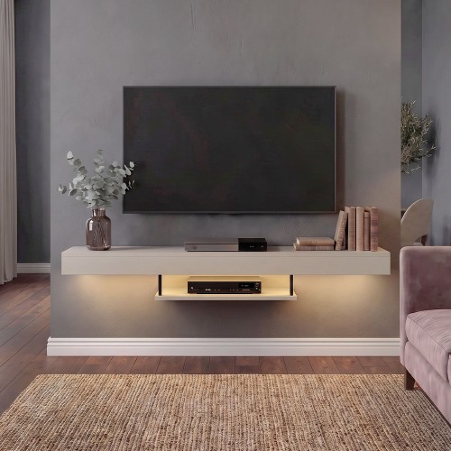 Έπιπλο τηλεόρασης επιτοίχιο Albares με LED χρώμα sandstone 150x29,6x22εκ.