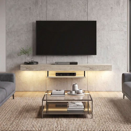 Έπιπλο τηλεόρασης επιτοίχιο Albares με LED χρώμα travertine 150x29,6x22εκ.
