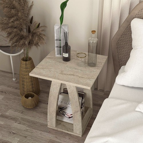 Τραπεζάκι βοηθητικό - Κομοδίνο Deros χρώμα travertine 45x45x56εκ.