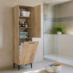 Ντουλάπι με καλάθι απλύτων Singa χρώμα sepet oak 45x40x180εκ.