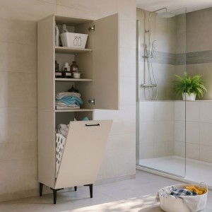 Ντουλάπι με καλάθι απλύτων Singa χρώμα sandstone 45x40x180εκ.