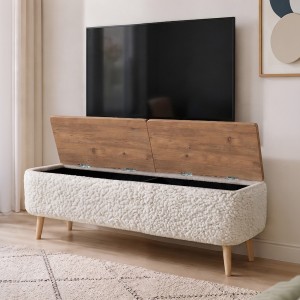 Έπιπλο τηλεόρασης Luno ύφασμα teddy χρώμα λευκό - pine oak 120x30x45εκ.