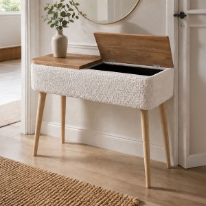 Κονσόλα Luno ύφασμα teddy χρώμα λευκό - pine oak 90x30x90εκ.