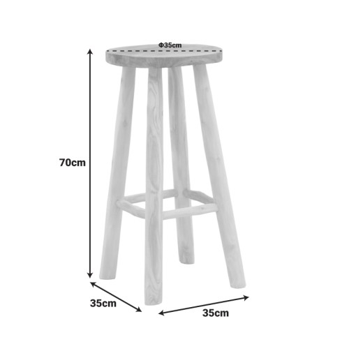 Σκαμπό Μπαρ Nusiwo Teak Ξύλο Σε Φυσική Απόχρωση Φ35X70Εκ