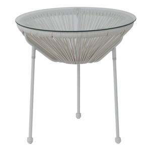 Acapulco Τραπεζάκι Μέταλλο Βαφή Άσπρο, Rattan Άσπρο Φ50cm H.50cm
